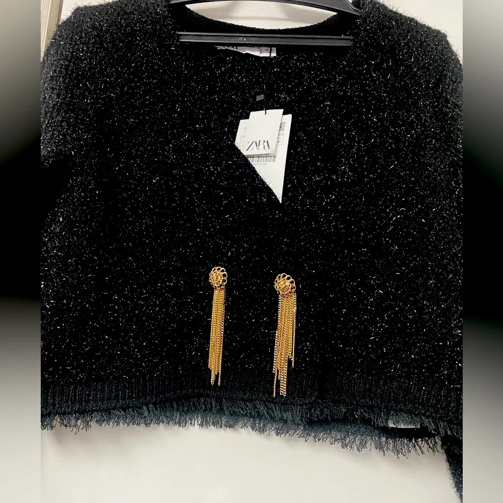 Zara metallic treads knitted jacket with ornament & chains
